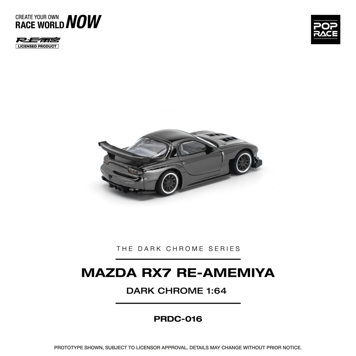 Dark chrome RX-7 FD diecast model by Poprace at 1/64 scale