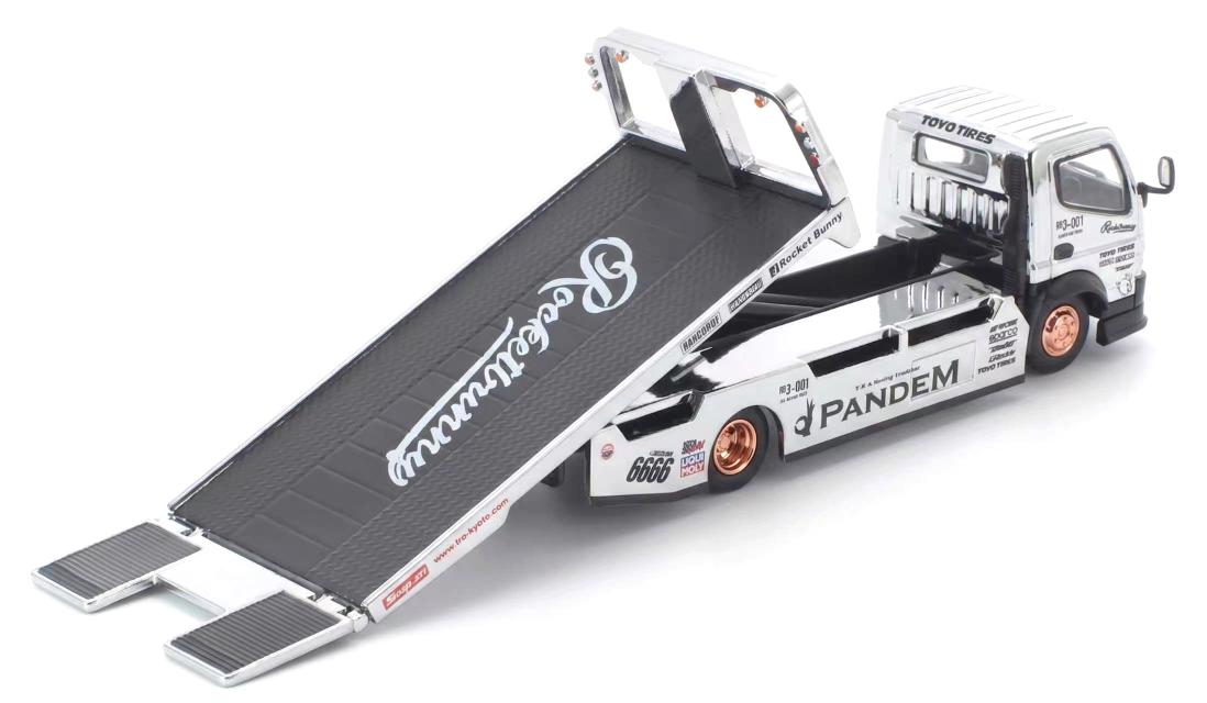Poprace x TS Exclusives 1/64 Pandem Fuso 300 Flatbed Transporter Silver Chrome PRT005