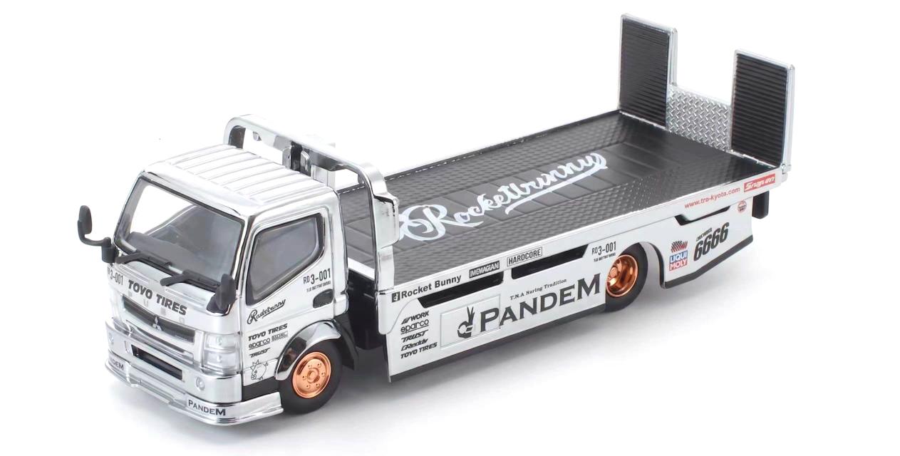 Poprace x TS Exclusives 1/64 Pandem Fuso 300 Flatbed Transporter Silver Chrome PRT005