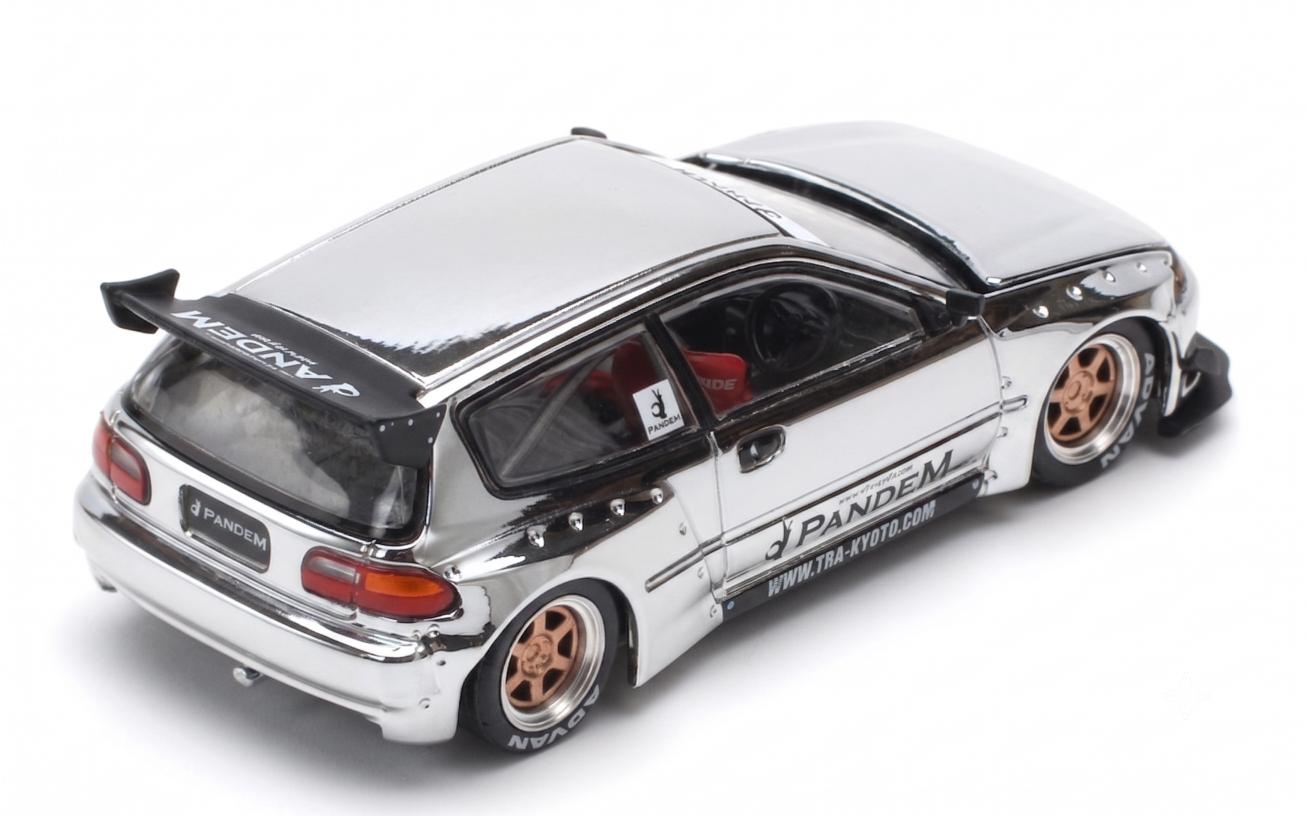 POPRACE x TS Exclusives 1/64 PANDEM EG6 Silver Chrome PRT006 model car