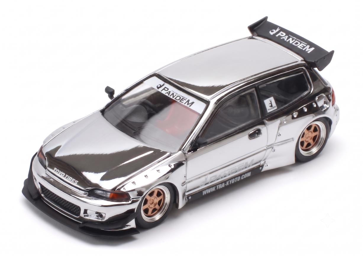 POPRACE x TS Exclusives 1/64 PANDEM EG6 Silver Chrome PRT006 model car
