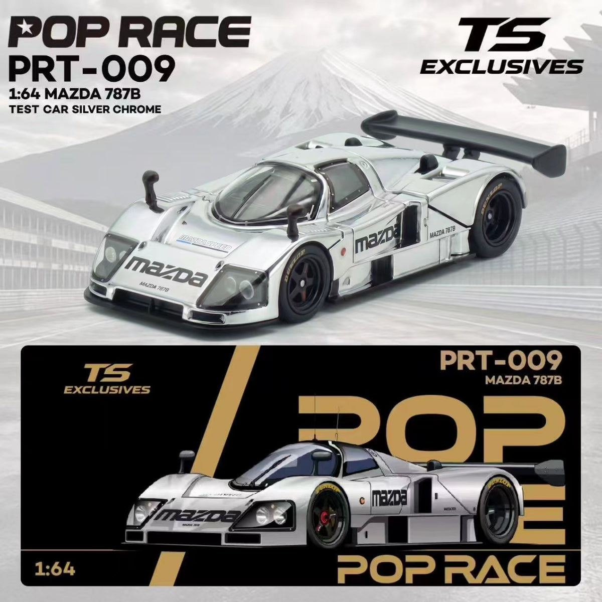 Poprace 1/64 scale Mazda 787B test car in silver chrome finish