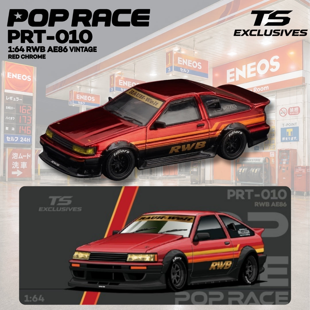 Poprace 1/64 RWB AE86 AE86 Vintage Red Chrome diecast model