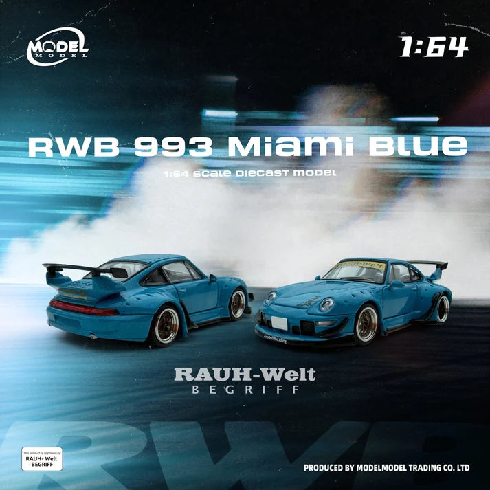 MODELMODEL 1/64 RWB 993 finished in Miami Blue with paper box packaging