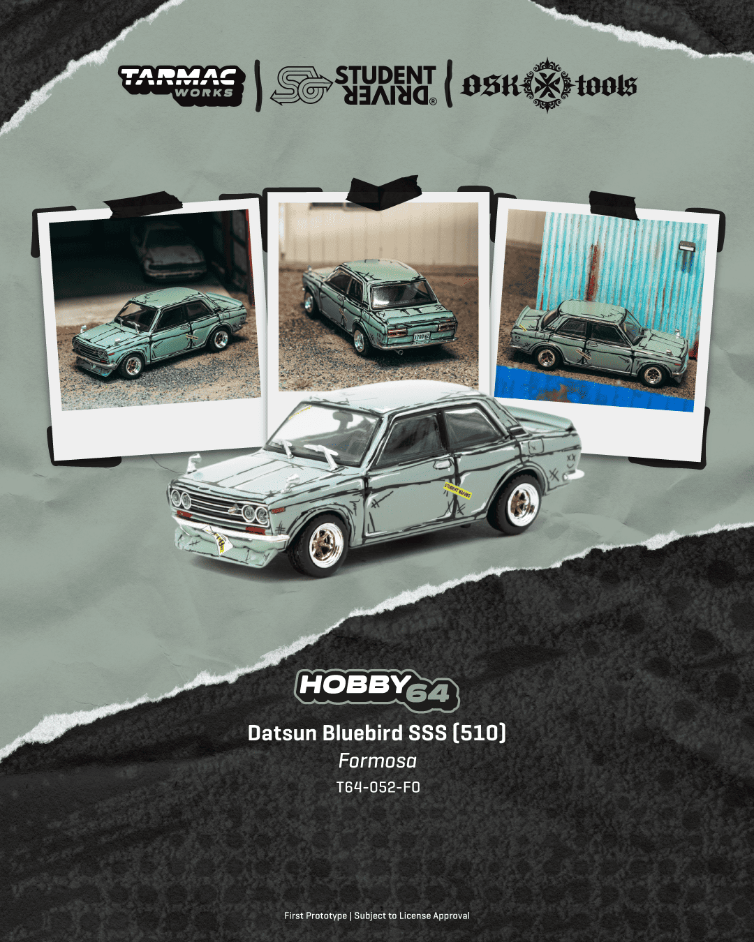 Tarmac Works 1:64 Datsun Bluebird SSS 510 Formosa livery diecast model