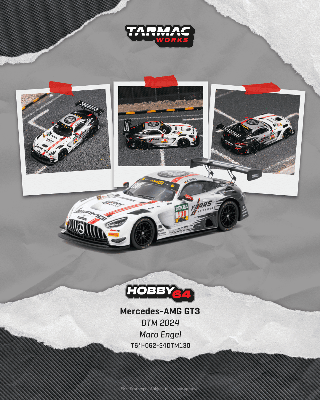 Tarmac Works 1:64 Mercedes-AMG GT3 DTM 2024 race car in acrylic display case