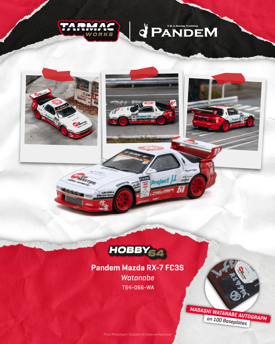 Tarmac Works 1/64 scale Pandem Mazda RX-7 FC3S with Watanabe wheels