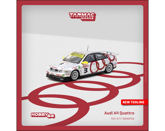 (Preorder) Tarmac Works 1:64 Audi A4 Quattro #3 Macau Guia 1996 Winner – Hobby64