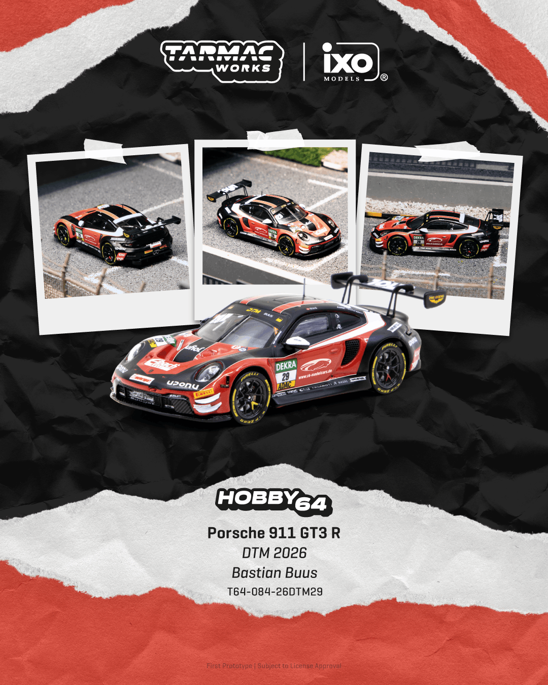 (PREORDER) TARMAC WORKS 1/64 PORSCHE 911 GT3 R DTM 2026 Bastian Buus T64-084-26DTM29