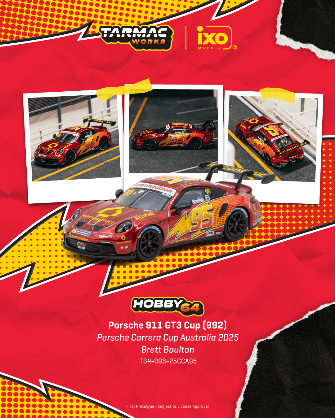 Tarmac Works 1/64 Porsche 911 GT3 Cup 992 Carrera Cup Australia livery Brett Boulton