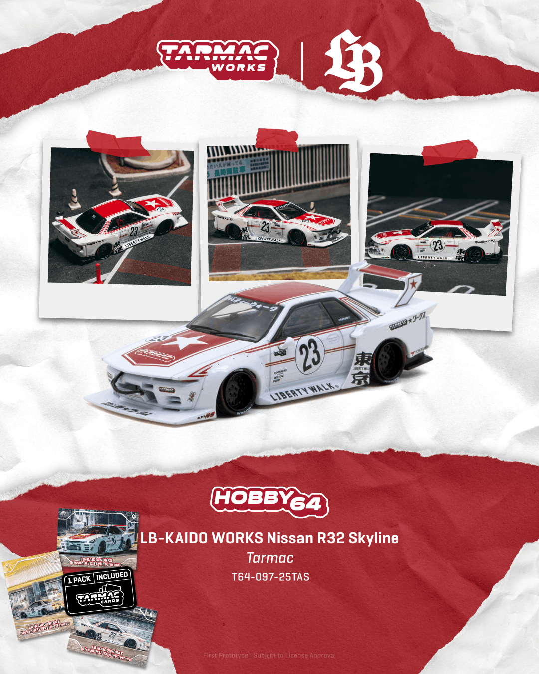 Tarmac Works 1/64 scale Nissan Skyline R32 LB-Kaido Works diecast model car