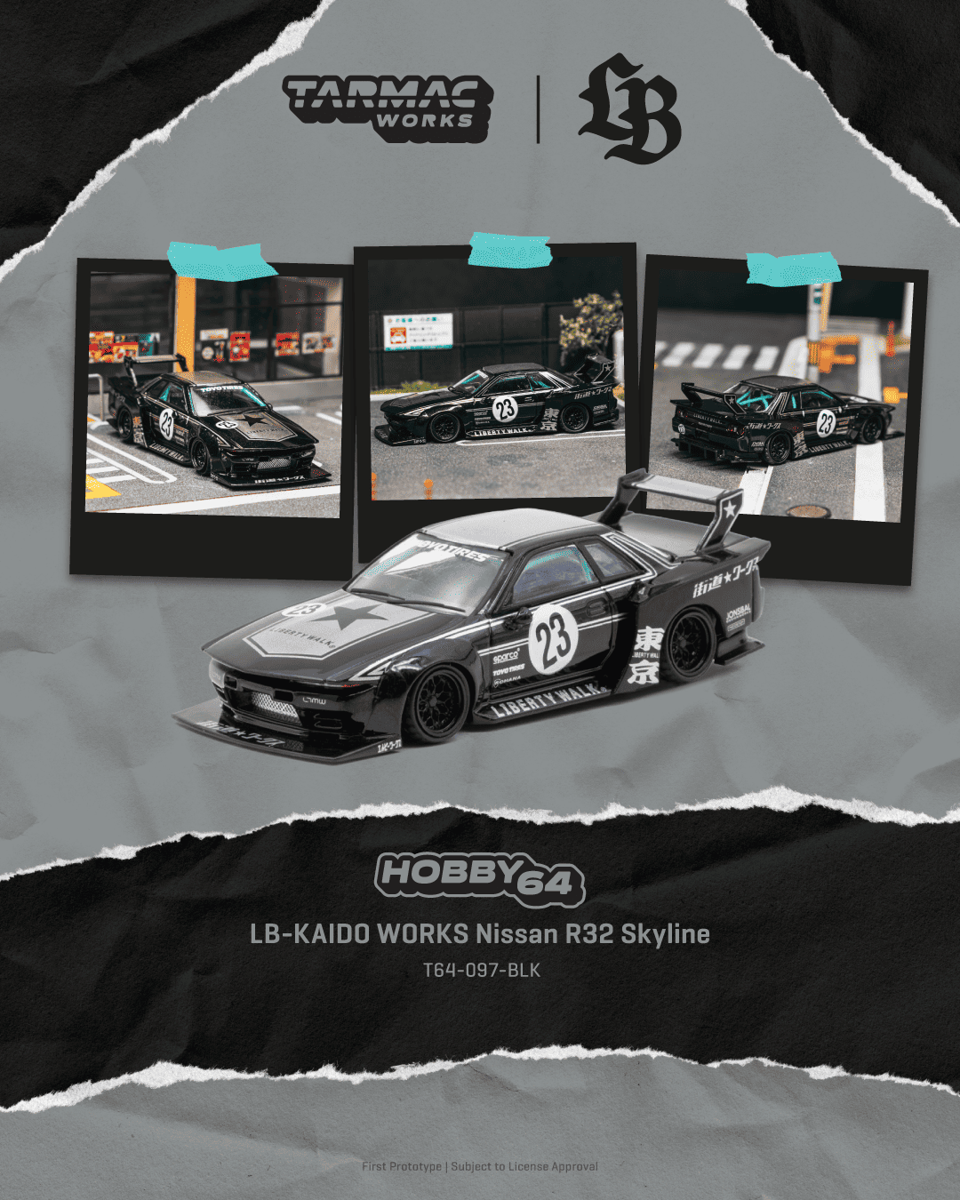 Black Nissan Skyline R32 LB-Kaido Works Tarmac Works 1/64 scale diecast model
