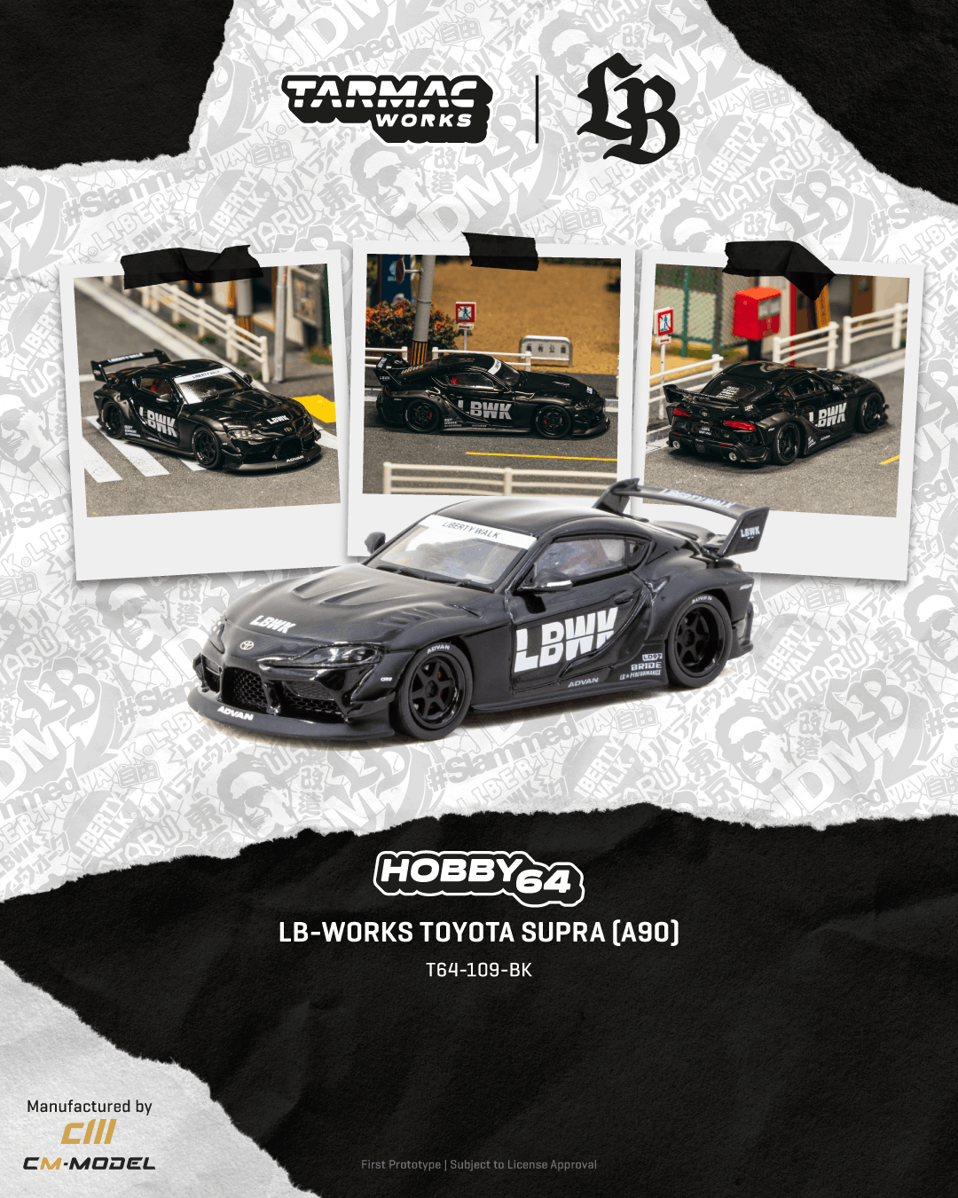Black Tarmac Works 1/64 scale Toyota Supra A90 LB-Works model car