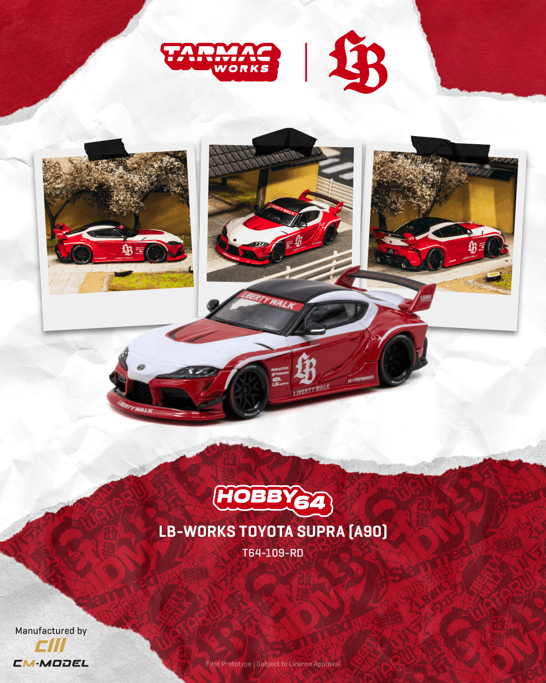 Red Tarmac Works 1/64 scale Toyota Supra A90 LB-Works diecast model car