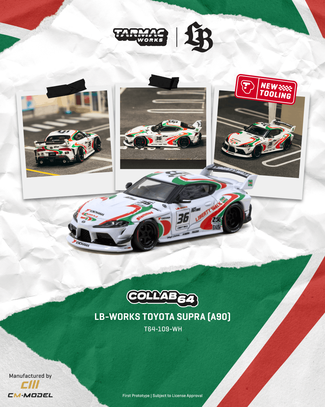 LB-Works Toyota Supra A90 in white 1/64 scale diecast model
