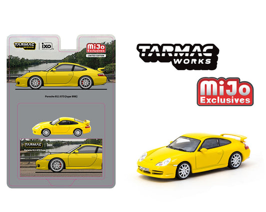 (Preorder) Tarmac Works 1:64 Porsche 911 GT3 (996) – Yellow – ixo Models – MiJo Exclusives Limited Edition