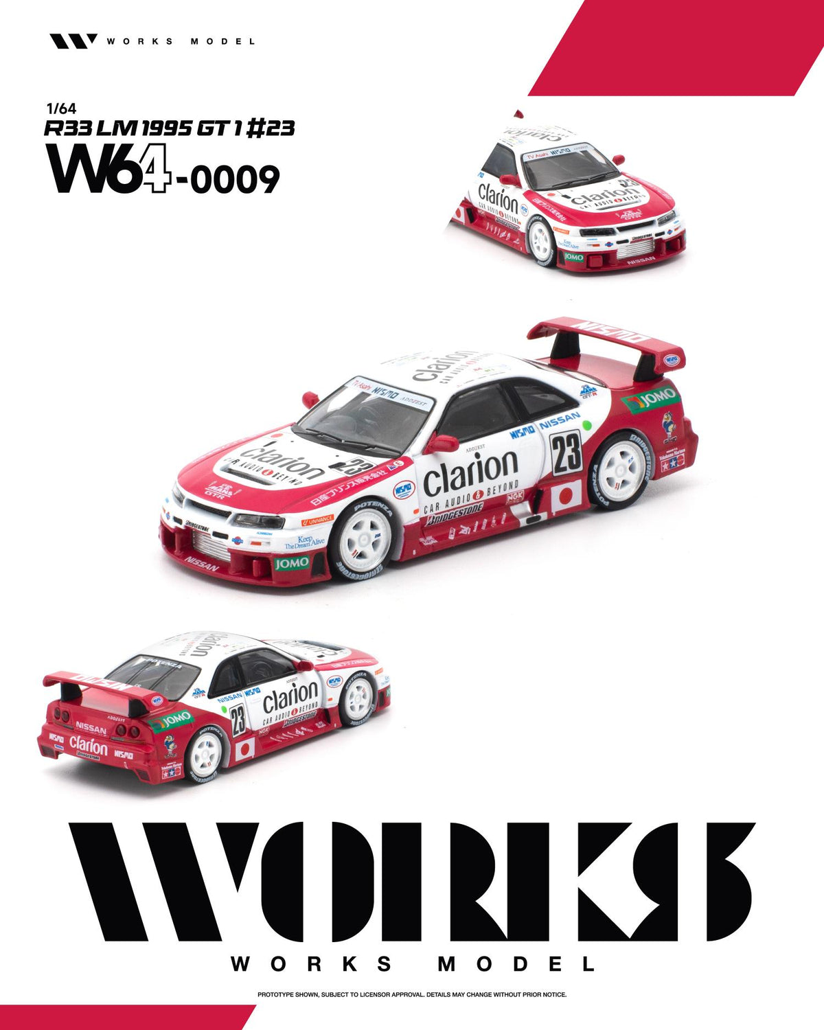 Works 1/64 R33 LM race car #23 white livery side profile