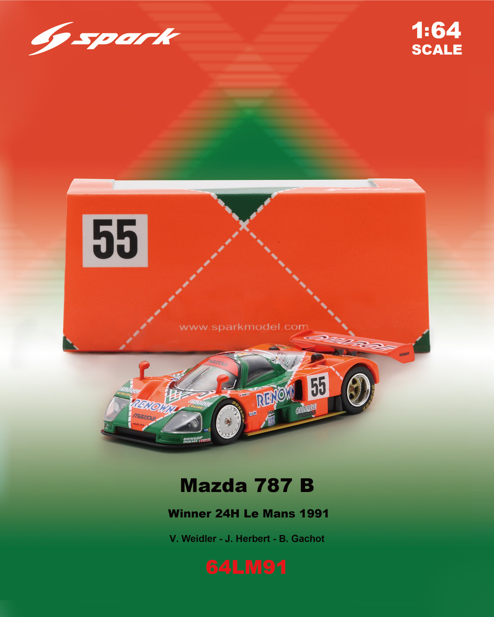 (PREORDER) SPARK 1/64 Mazda 787 B No.55 Winner Le Mans 24H 1991 V. Weidler - J. Herbert - B. Gachot 64LM91