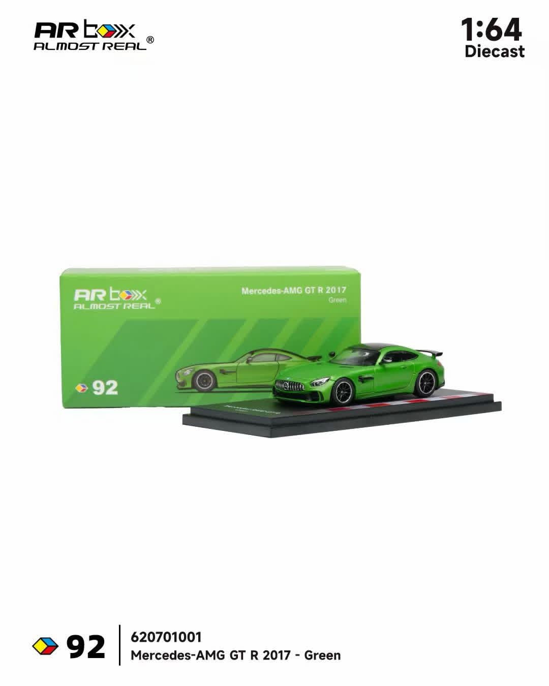 Almost Real 1/64 Mercedes-AMG GT R in green, front three-quarter view