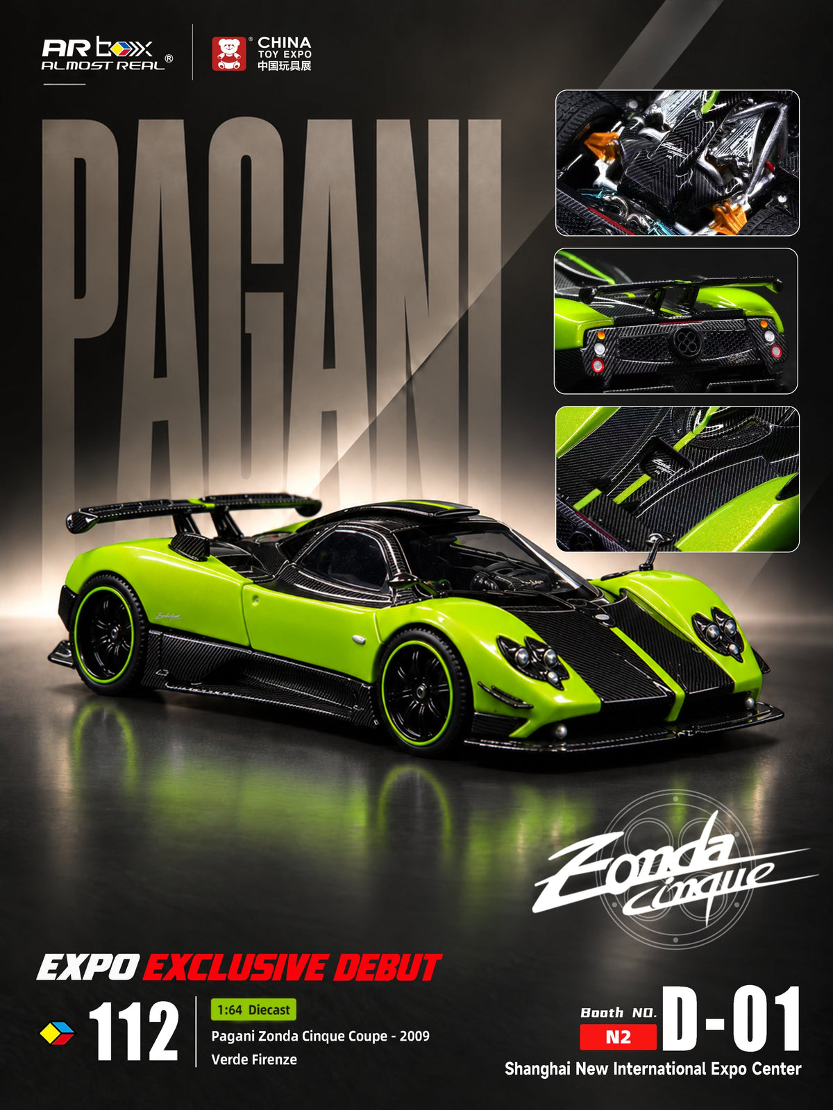 Almost Real 1:64 scale Pagani Zonda Cinque Coupe side profile view