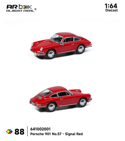 Signal Red Porsche 901 diecast model, side profile with paper packaging