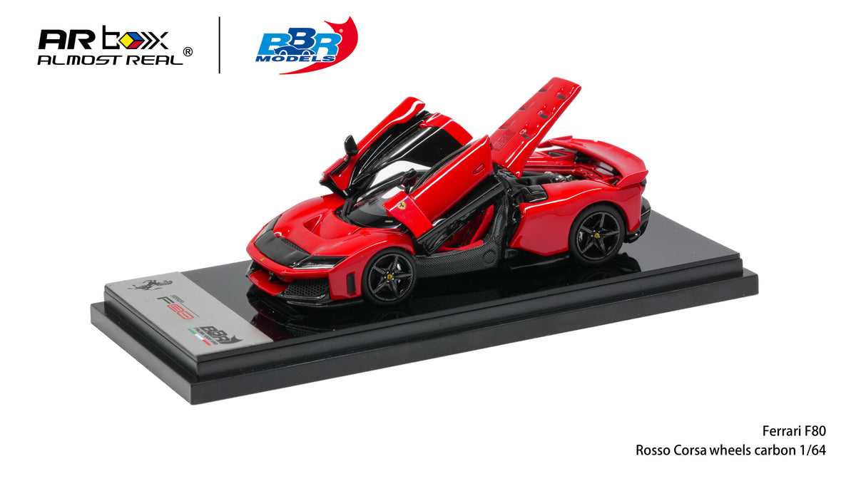 Ferrari F80 diecast model with carbon wheels, side profile