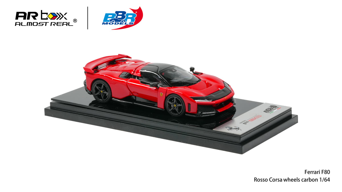 Red Ferrari F80 collector diecast in paper packaging
