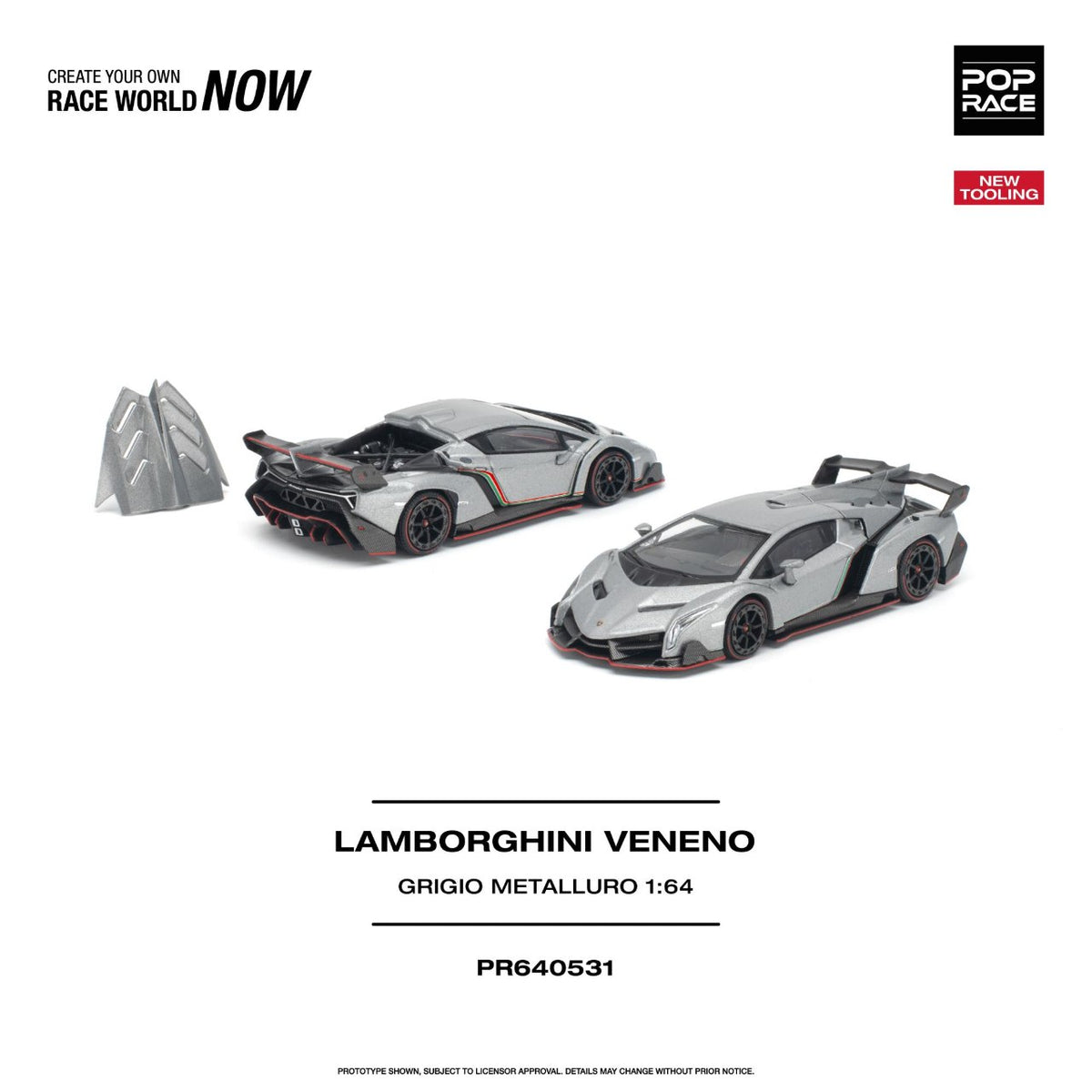 Pop Race 1/64 Lamborghini Veneno in Grigio Metalluro finish