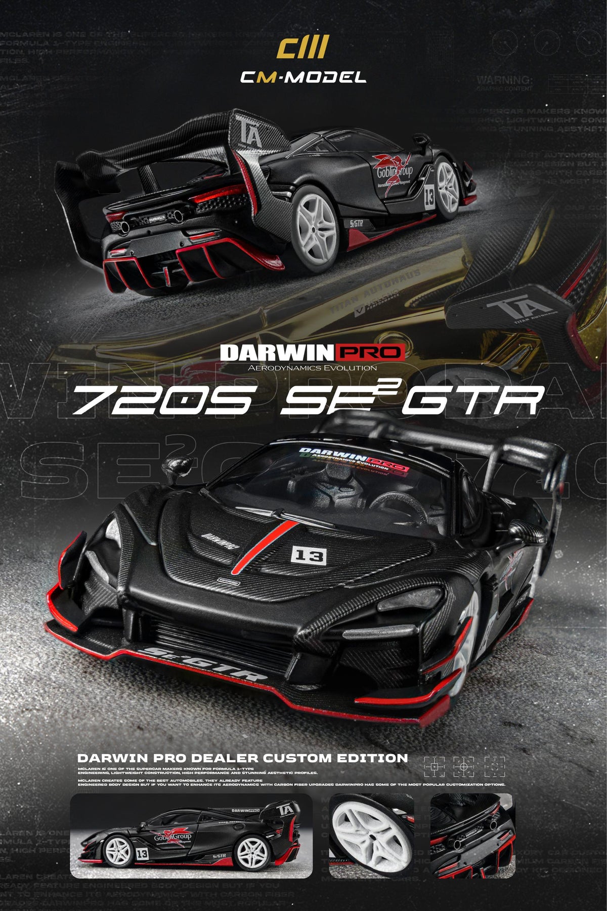 CM DarwinPro 720S E GTR 1:64 scale diecast model in Matt Black