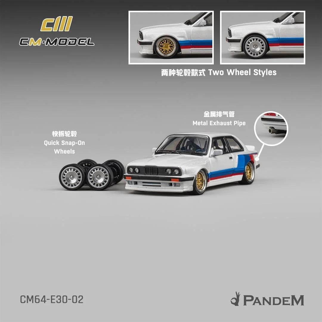 CM 1/64 Pandem BMW M3 E30 in Alpine White with M tri-stripes