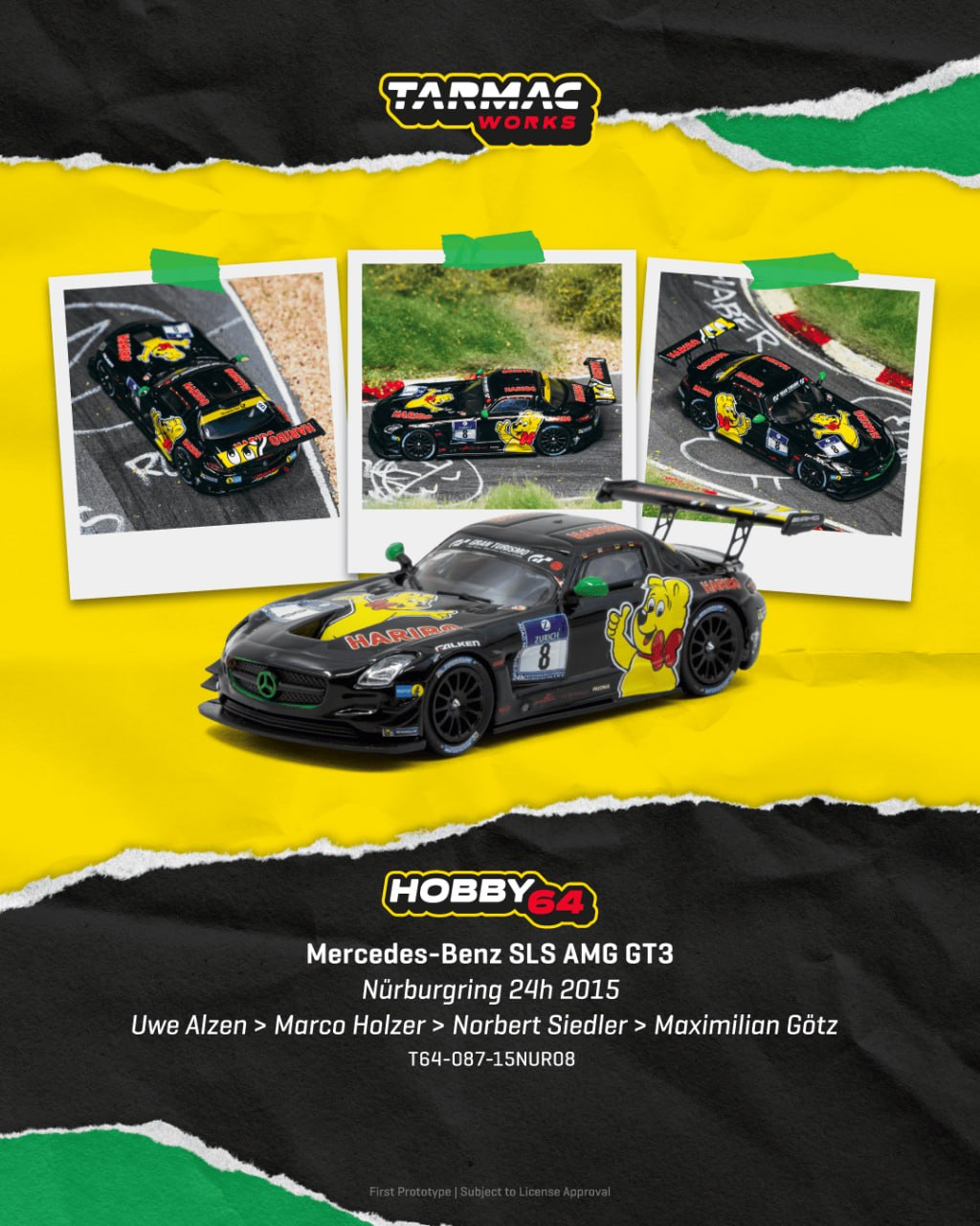 Tarmac Works 1/64 scale Mercedes-Benz SLS AMG GT3 Nürburgring 24H 2015 race livery