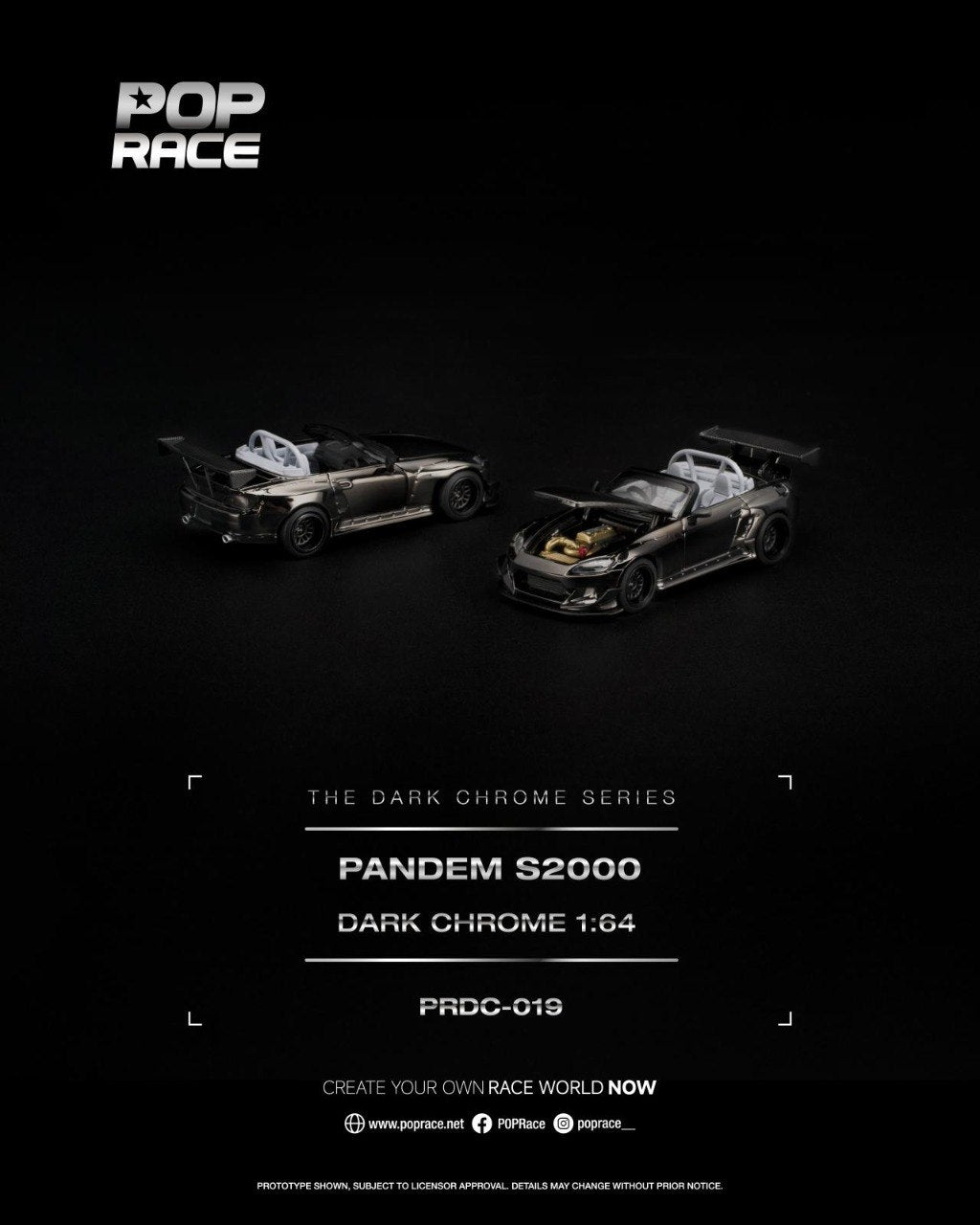 Pop Race 1/64 Pandem S2000 in dark chrome finish