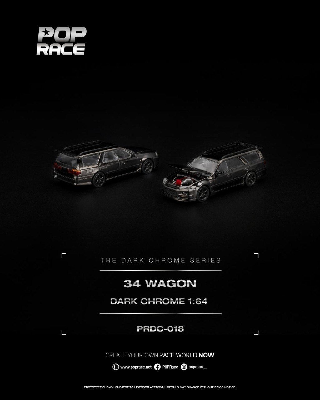Pop Race 1/64 scale R34 Wagon in dark chrome finish