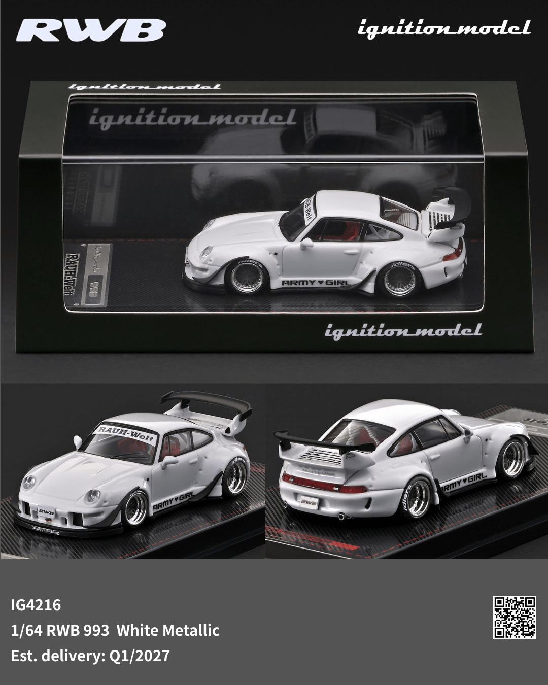 (PREORDER) IGNITION MODEL 1/64 RWB 993 WHITE METALLIC IG4216 1:64 diecast model