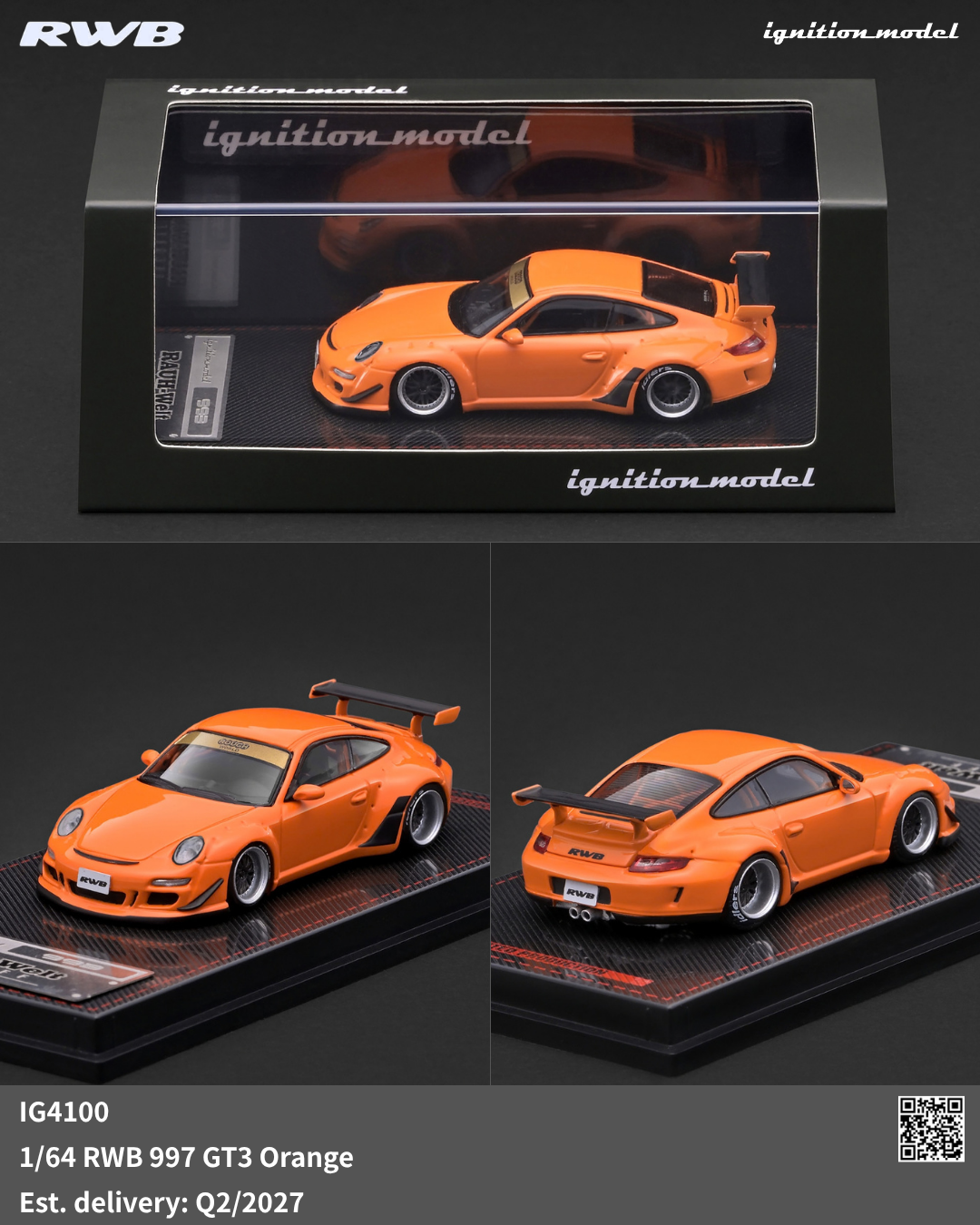 Ignition Model 1/64 RWB 997 GT3 in orange with acrylic display case