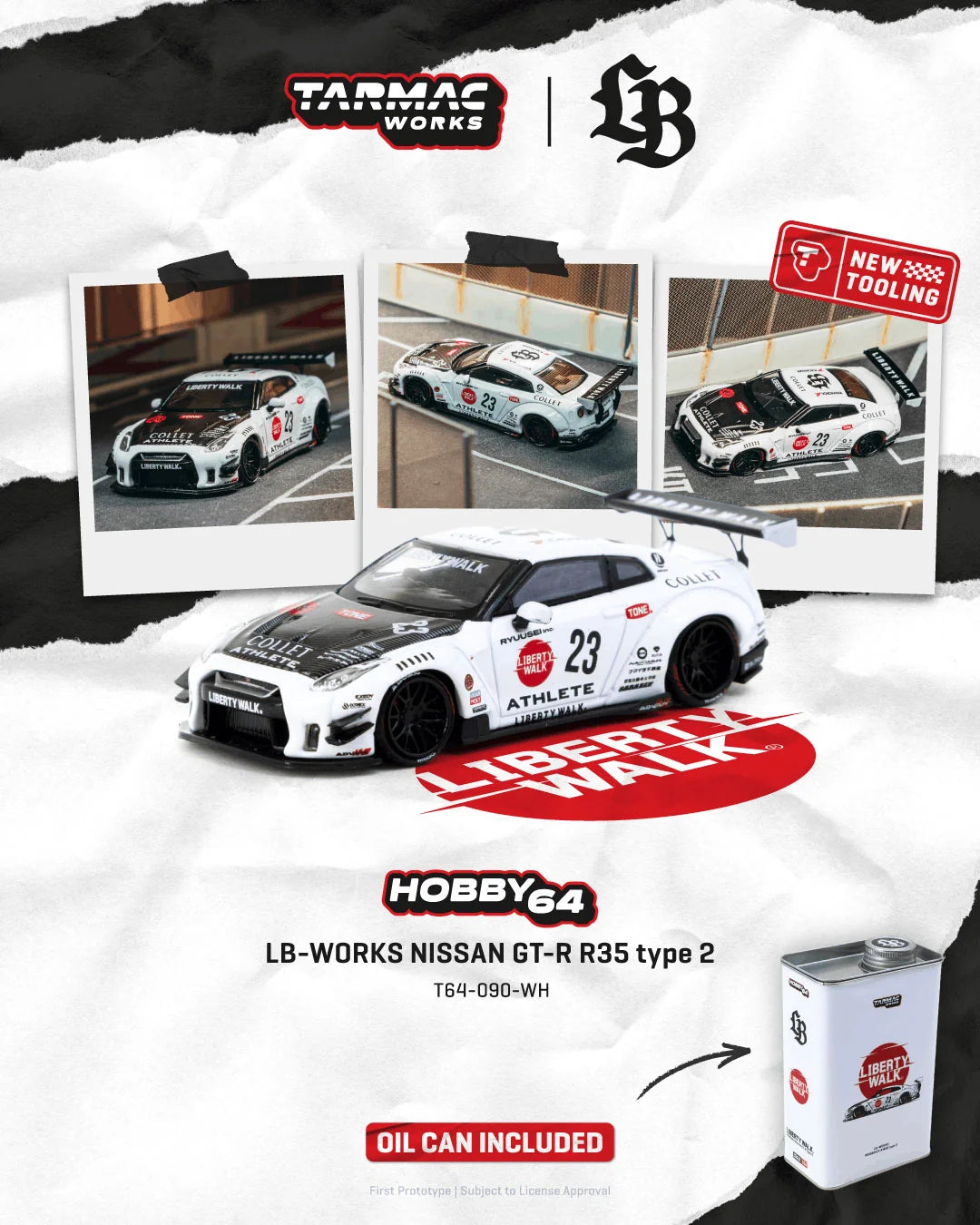 White Tarmac Works 1/64 Nissan GT-R R35 LB-Works Type 2 diecast model