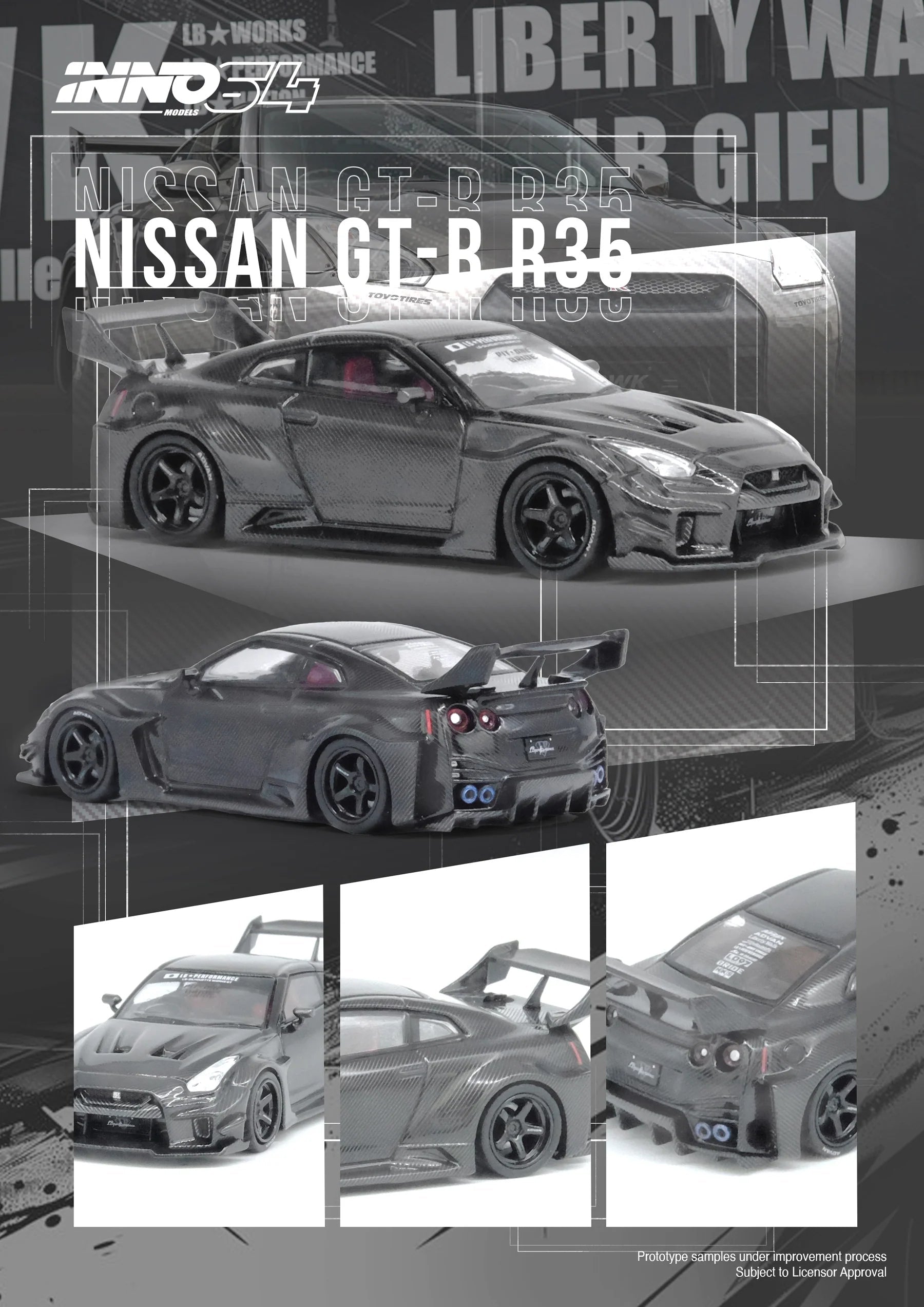 INNO64 1/64 NISSAN GT - R (R35) LBWK SUPER SILHOUETTE 35GT - RR Full Carbon IN64 - LBWKR35 - FC 1:64 diecast model