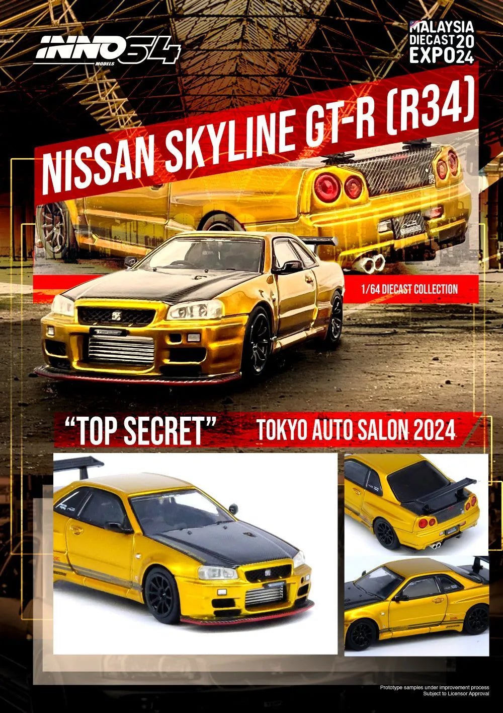 INNO64 1/64 NISSAN SKYLINE GT - R (R34) "TOP SECRET" GOLD - MDX24 Special Edition IN64 - R34TS - MDX2 1:64 diecast model