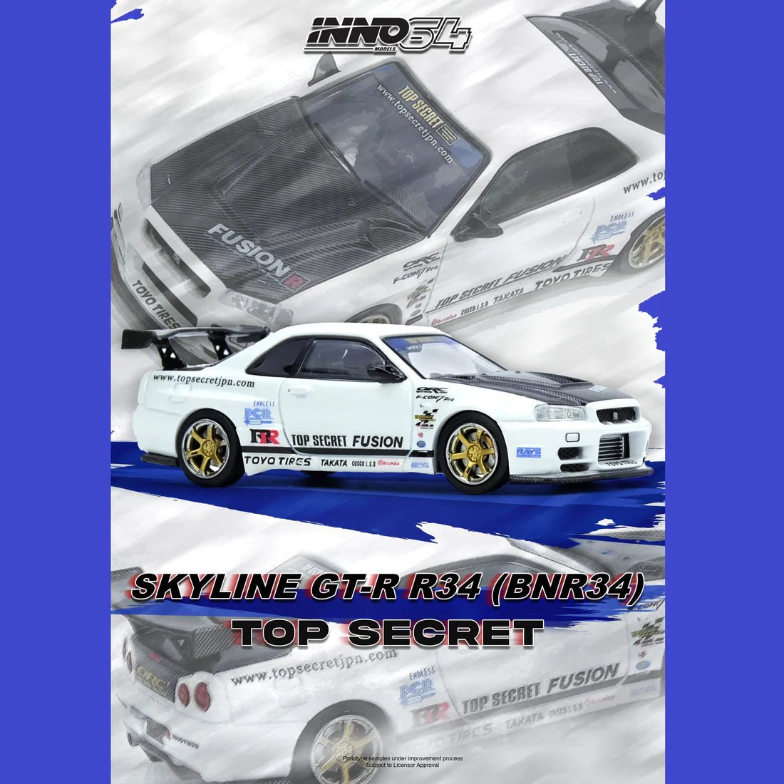 INNO64 1/64 TOP SECRET R34 GT - R White IN64 - R34TS - WHI 1:64 diecast model