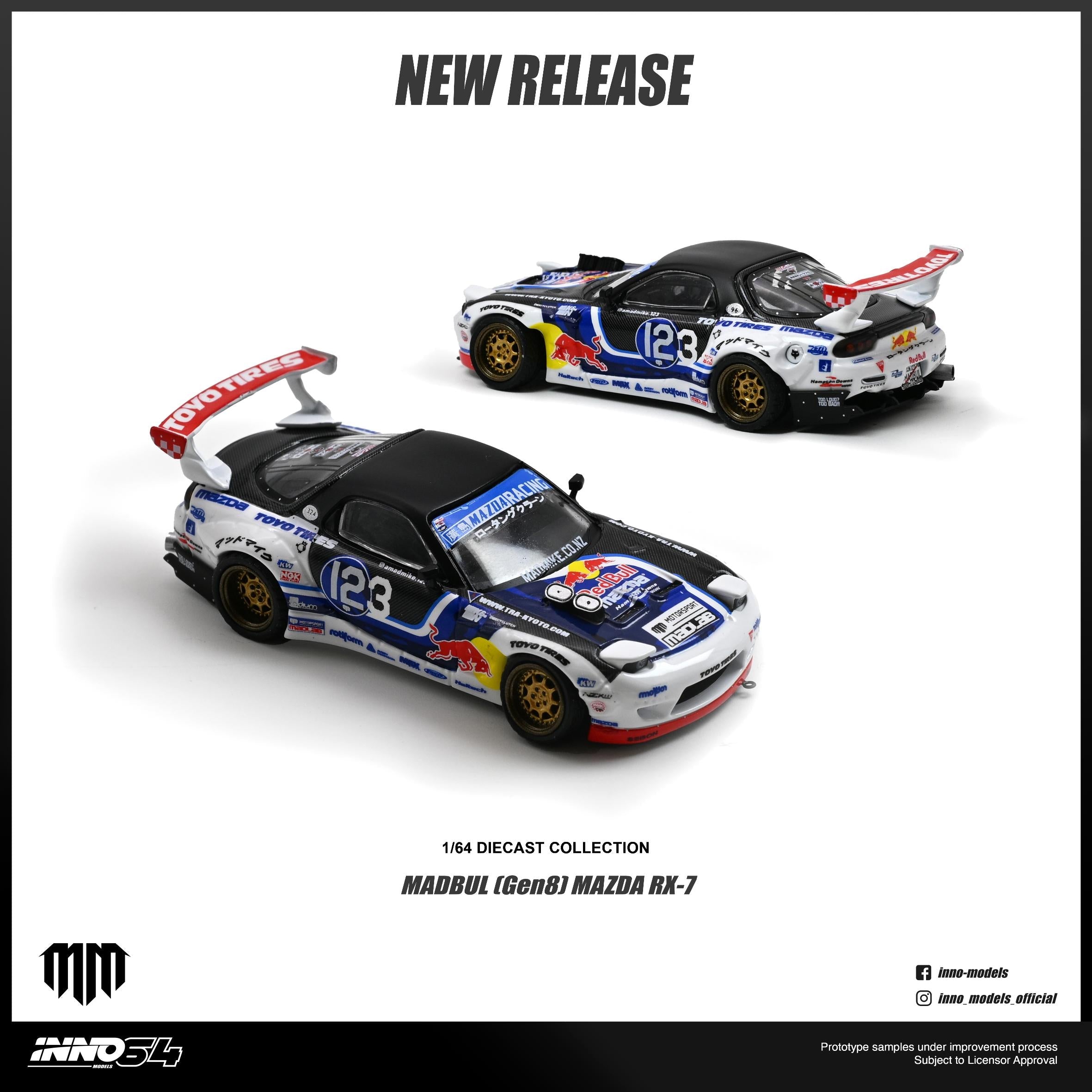 (PREORDER) INNO64 1/64 MAZDA RX - 7 MAD MIKE "MADBUL Gen8" IN64 - RX7MM - 01 1:64 diecast model