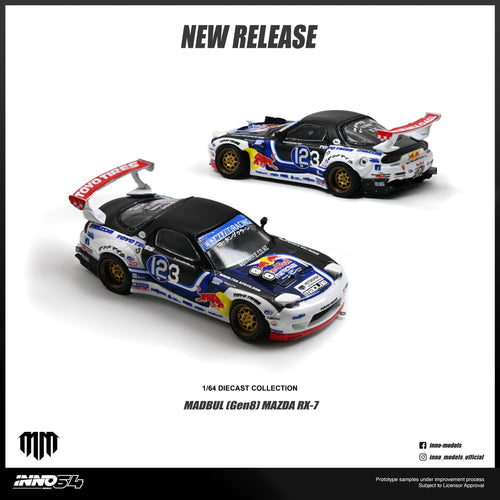 (PREORDER) INNO64 1/64 MAZDA RX - 7 MAD MIKE "MADBUL Gen8" IN64 - RX7MM - 01 1:64 diecast model
