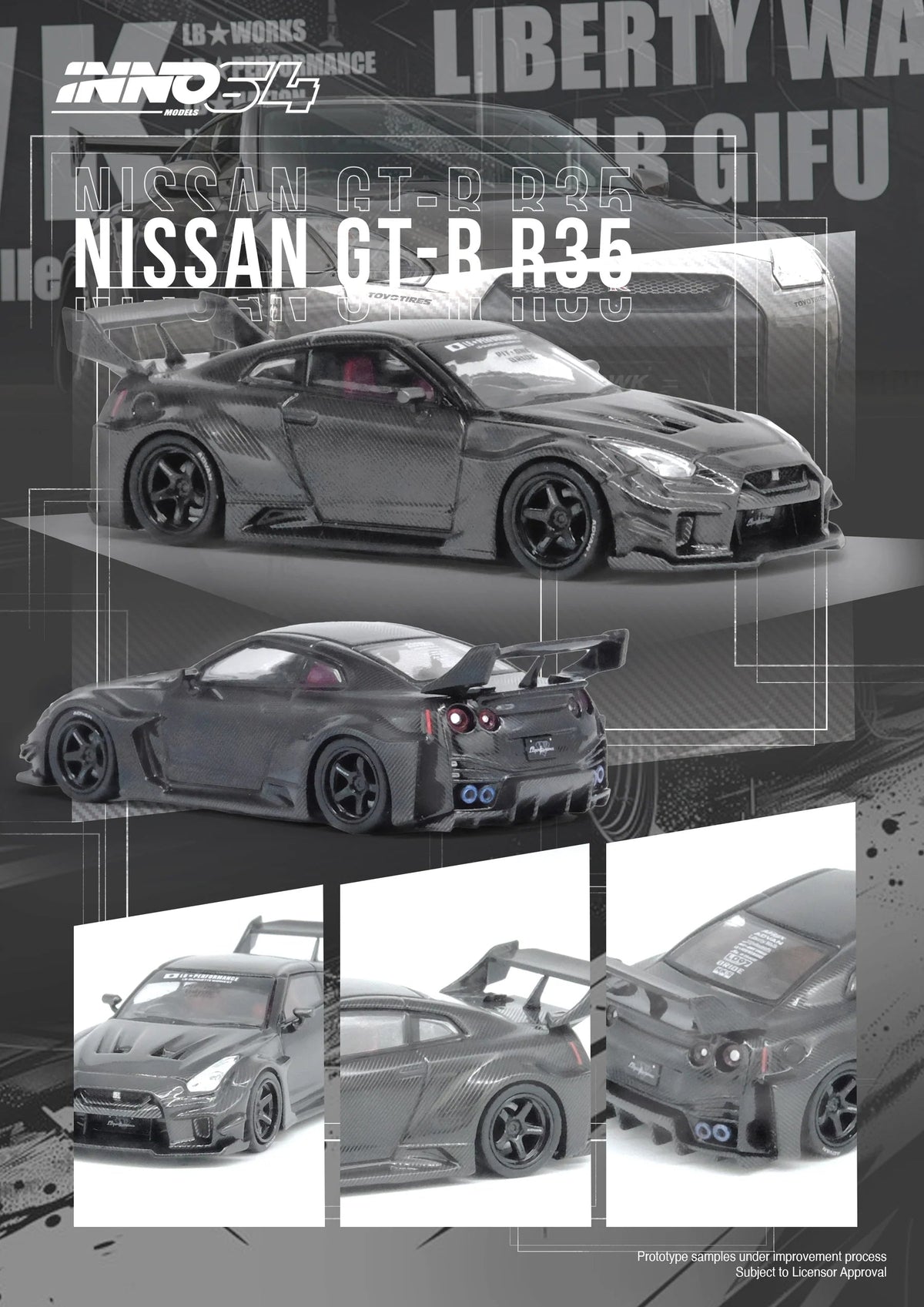 Inno64 1/64 Nissan GT-R R35 LBWK Super Silhouette 35GT-RR full carbon diecast model