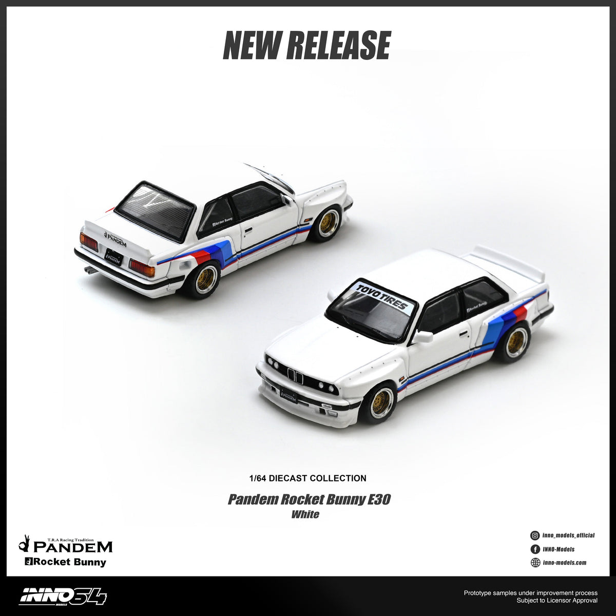 White Pandem Rocket Bunny E30 1/64 scale diecast model by Inno64
