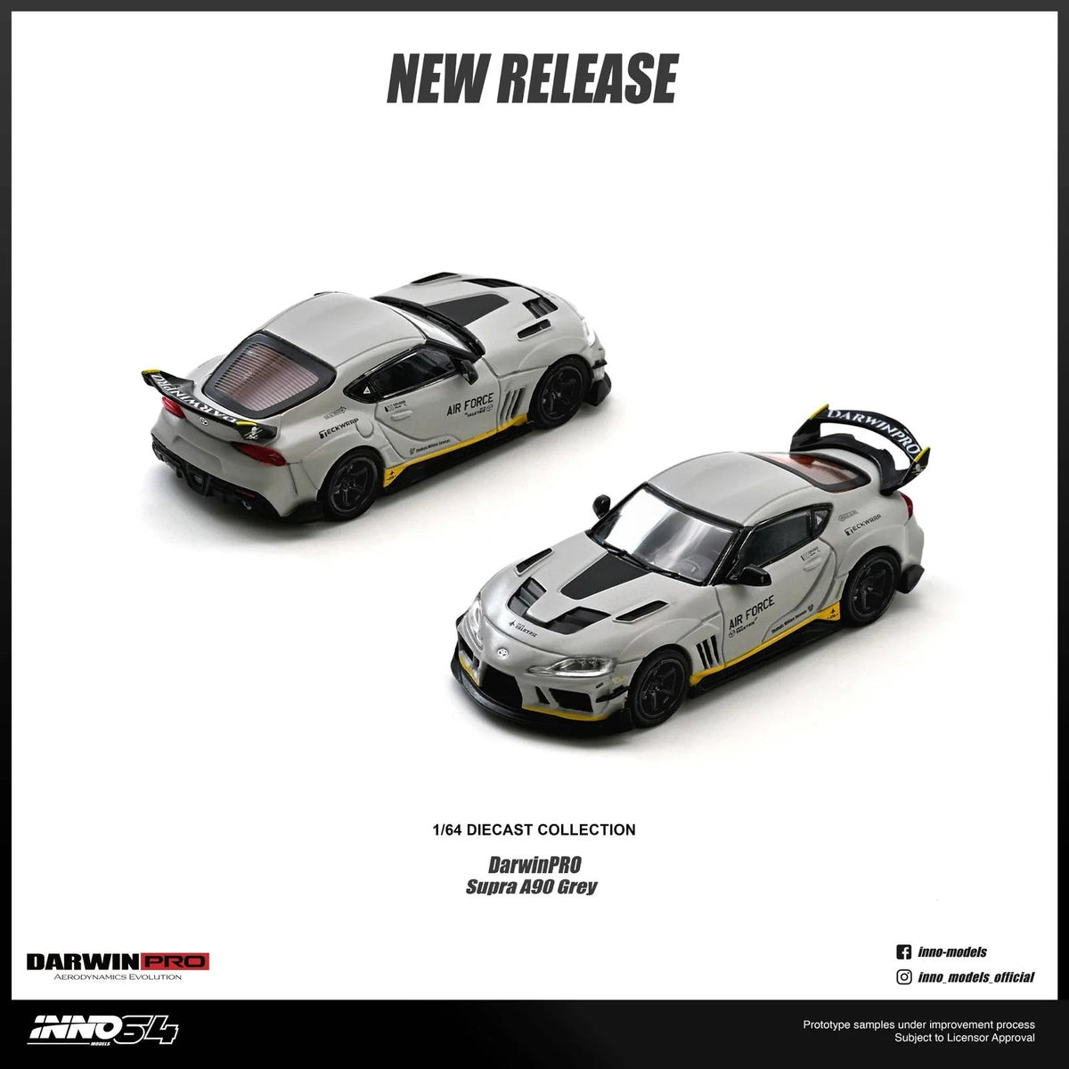 Inno64 1/64 Toyota Supra A90 DarwinPro diecast model in matt grey