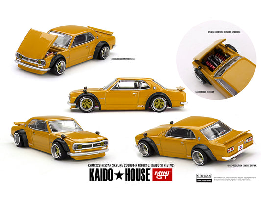 Kaido House x Mini GT 1:64 Nissan Skyline 2000 GT-R (KPGC10) Kaido Street V2 in Yellow