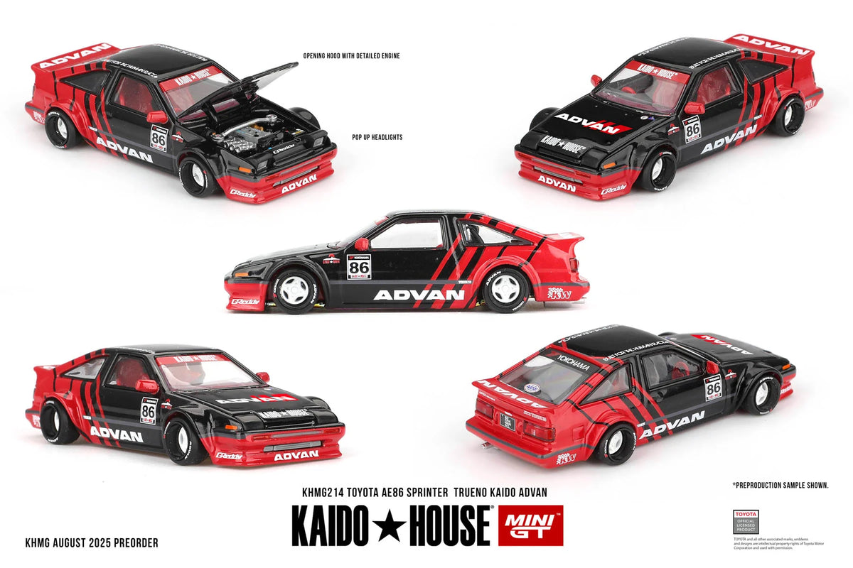 Kaido House 1/64 scale Toyota AE86 Sprinter Trueno Kaido Advan diecast model in blue livery