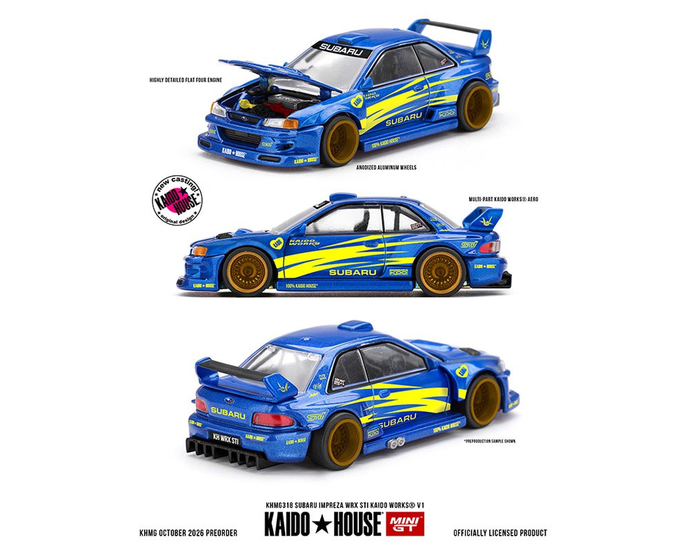 Kaido House Mini GT 1:64 Subaru Impreza WRX STI Kaido Works V1 in blue diecast