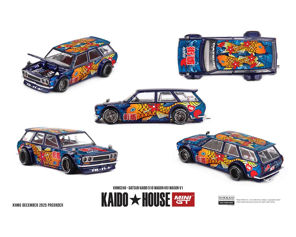 (PREORDER) KAIDO HOUSE X MINI GT DATSUN KAIDO 510 WAGON KOI WAGON V1 - BLUE KHMG248 1:64 diecast model