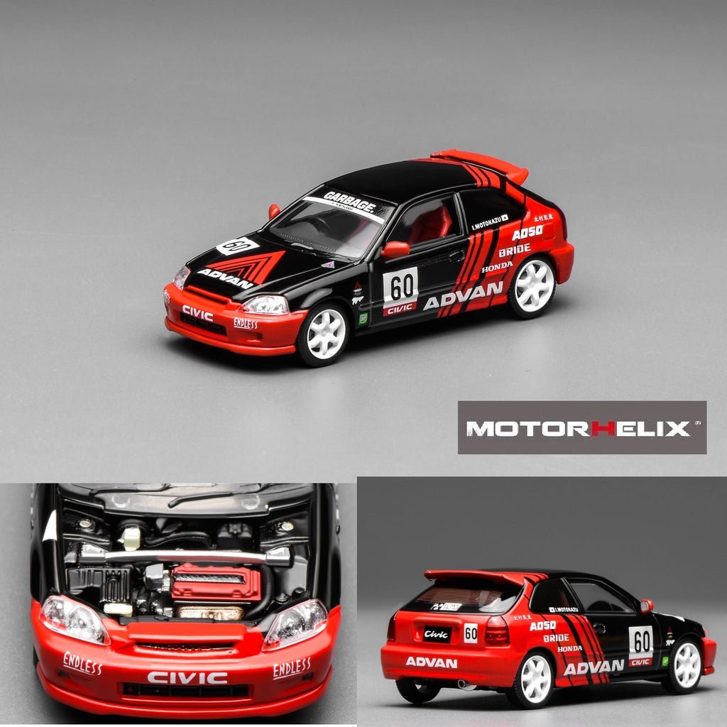 MOTORHELIX 1/64 Honda Civic TYPE R (EK9) Red - Black Livery M65026 1:64 diecast model
