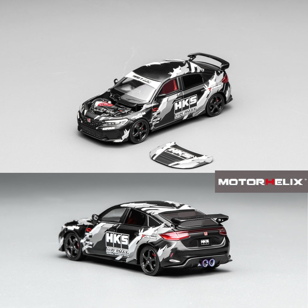 MOTORHELIX 1/64 Honda Civic TYPE R (FL5) HKS Matte Black M65320 1:64 diecast model
